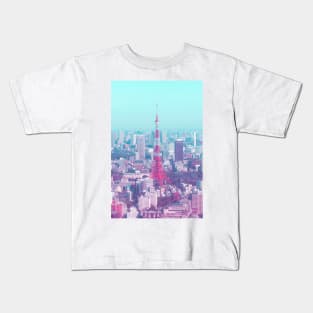 Tokyo Tower Citypop Aesthetic Pink and Blue 90s Vaporwave Photography y2k Kids T-Shirt